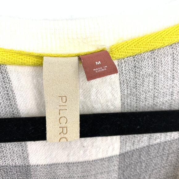 Anthropologie Pilcro V-Neck Slub Knit Long Sleeve Top Sz M Gray Cream Plaid Back - Picture 5 of 6